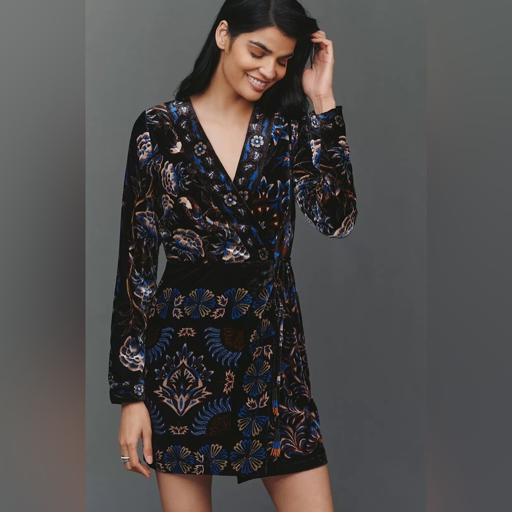 NWT Farm Rio Arabesque Wrap Mini Dress in Black - S